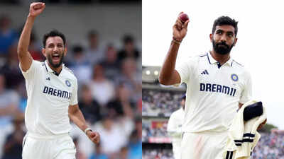 Prasidh Krishna and Jasprit Bumrah discuss strategy on the field.