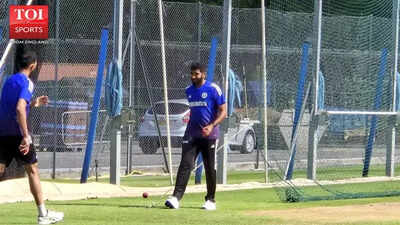 Jasprit Bumrah perfecting his bowling technique in the nets.