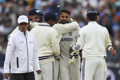 Akash Deep and teammates celebrate victory over England.