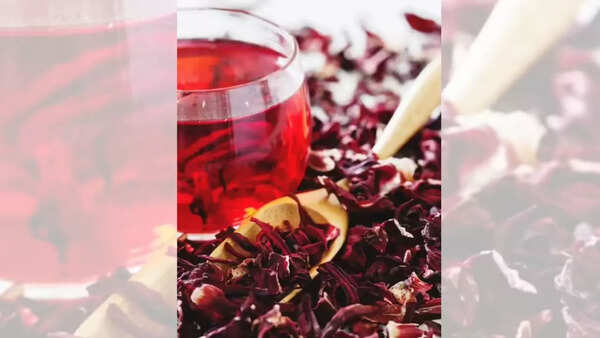 Vibrant red hibiscus tea in a glass